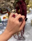 Bague marquise aux grenats de Bohême, argent plaqué or — vidéo