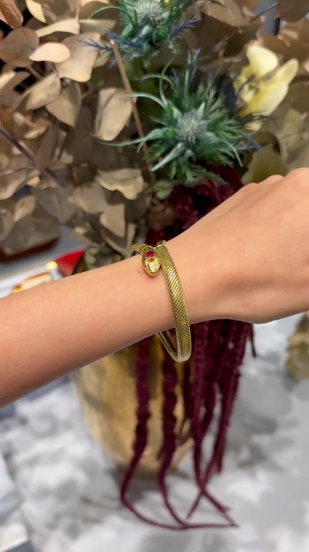 Gold-Plated Snake Bracelet with Red Glass, France 1950 — vidéo